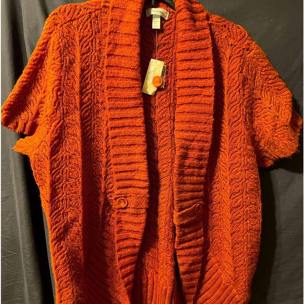 Dress Barn pumpkin color open cardigan